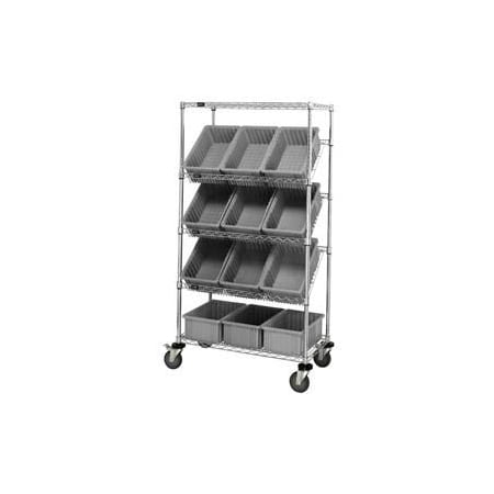 Global Industrial Easy Access Slant Shelf Chrome Wire Cart 12 6inH Grid Containers GY 36x18x63 269000GY